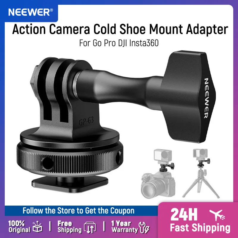 

NEEWER Action Camera Cold Shoe Mount Adapter for GoPro Accessories Go Pro DJI Insta360 AKASO Metal 1/4" Thread Hot Shoe Mount