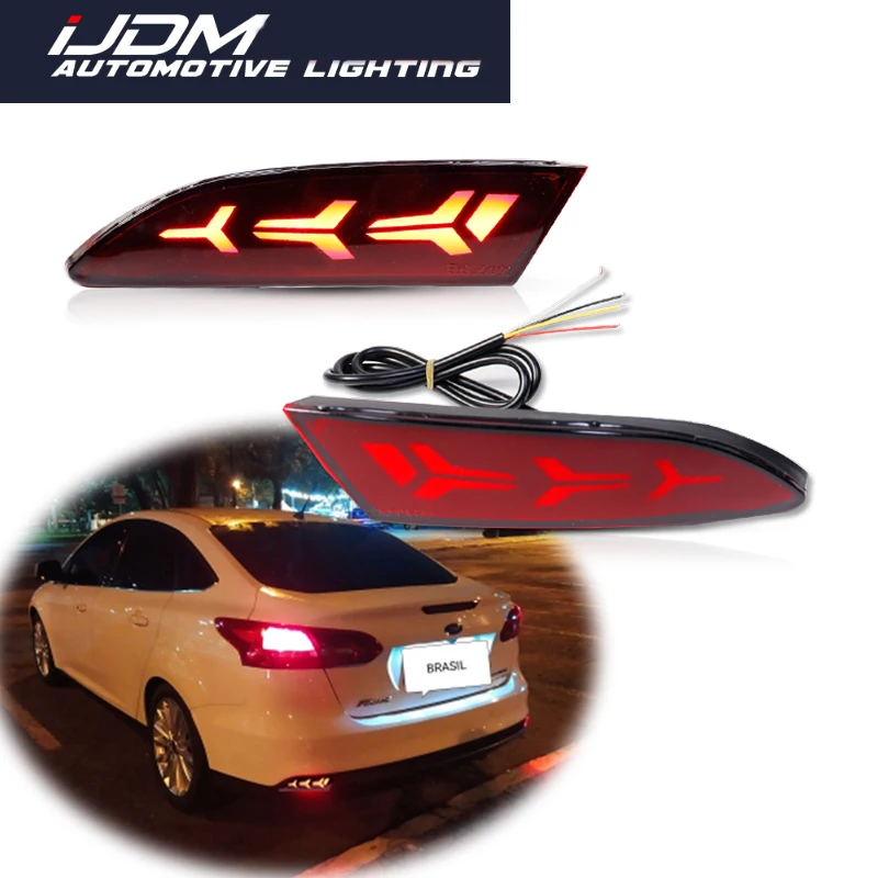 2pcs For Ford Focus 3 2011-2014 Sedan Hatchback Function as Tail,Brake & Rear Fog Lamps,Turn Light LED Bumper Reflector Lights