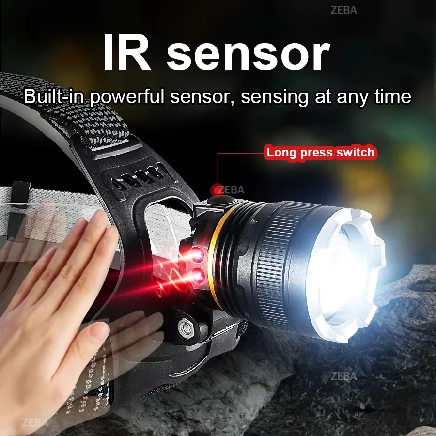 XHP390 Ultra Powerful Headlamp Long Range 1500m with IR Sensor Fishing Headlights 18650 Rechargeable Head Flashlight