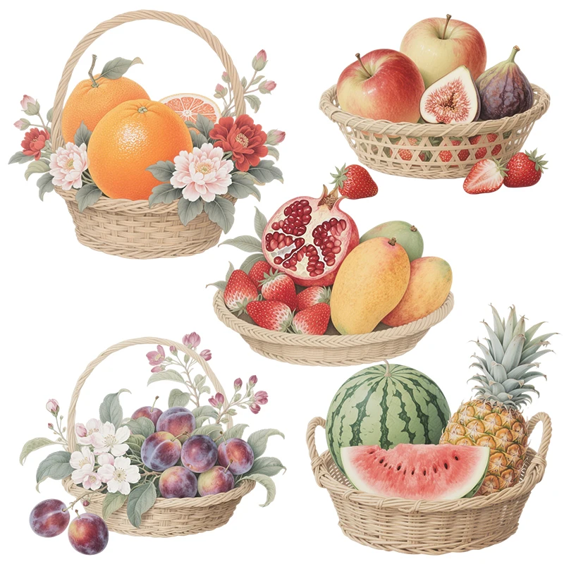 Three Ratels CAA89 Colorful summer fruit basket fruit basket wall stickers for home decoration Kitchen refrigerator decal