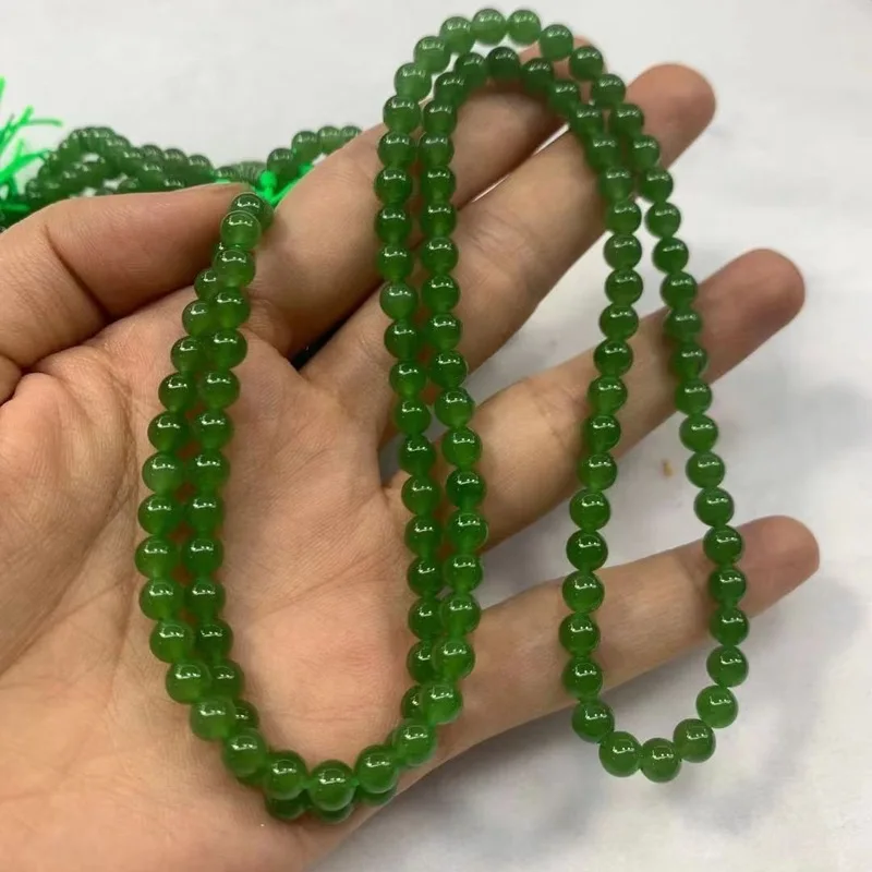 Hetian Jade 4Mm 108 Beads Buddhist Necklace With No Black Spots, Light Green And Translucent