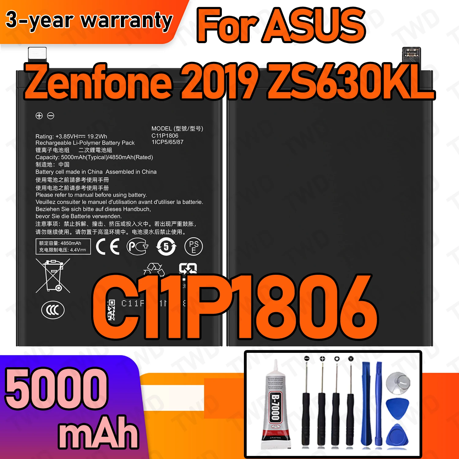 

C11P1806 Large capacity 5000mAh Battery For ASUS Zenfone 2019/ZS630KL Batteries New High Quanlity+Free Tools