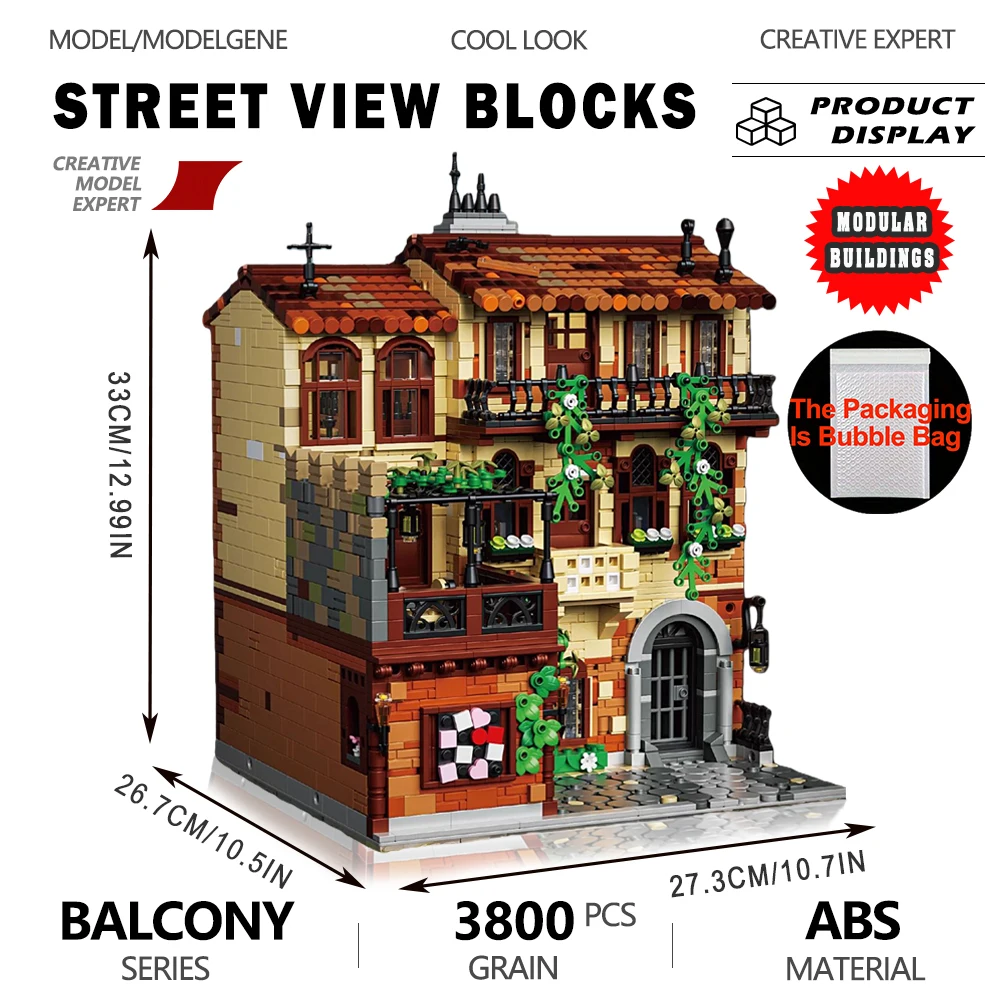 

Street View Juliet Balcony Model House Building Blocks Assembly Sets Classic Scenes Bricks 3800PCS Toys Christmas Gift For Kids