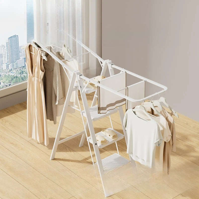 

Ladder household drying rack dual-purpose multi-functional folding herringbone ladder drying widening free installation