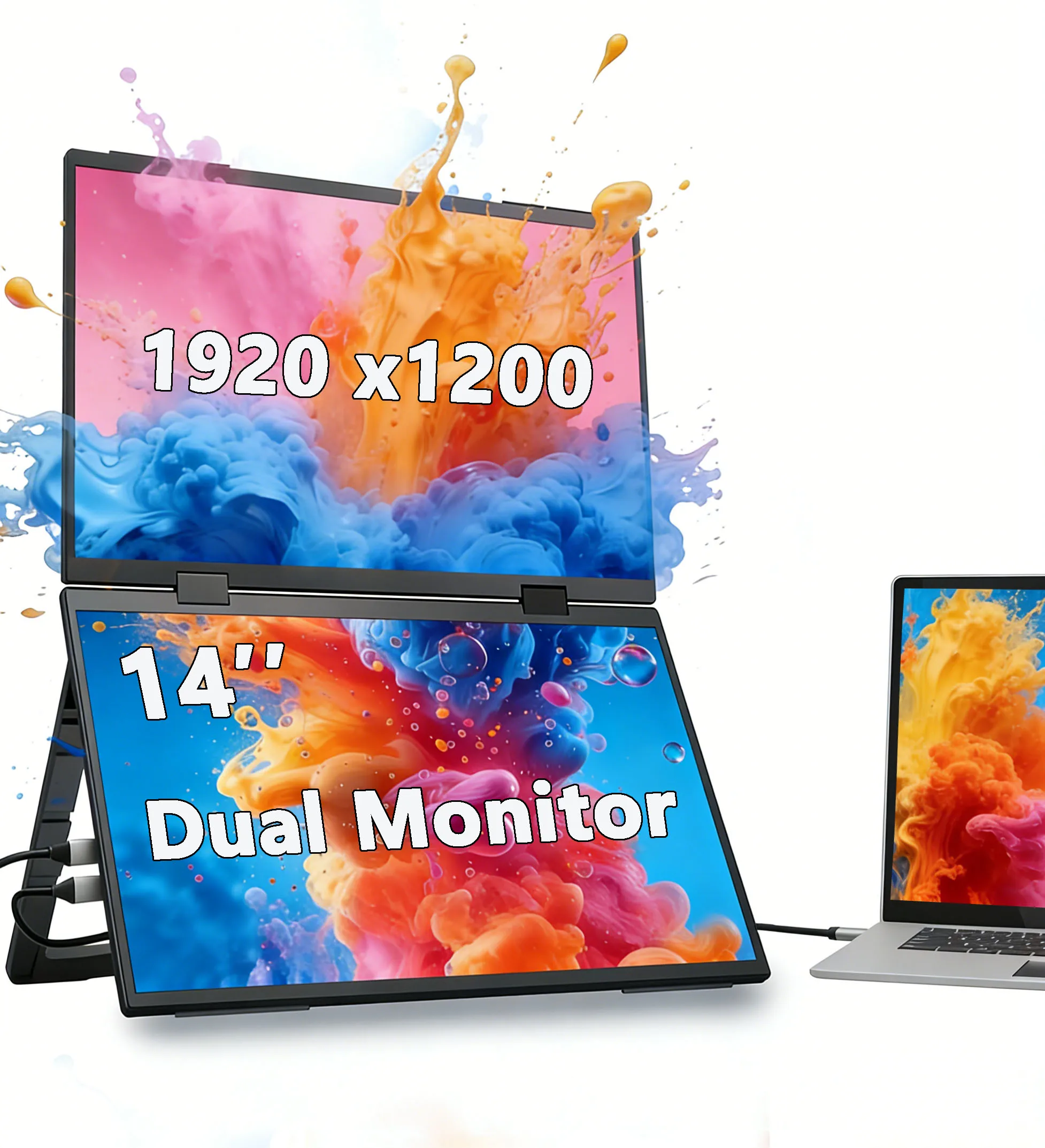 14-inch Portable Monitor for Laptop Screen Extender FHD 1200P Dual Display with VESA 360° Folding Stacked Monitor