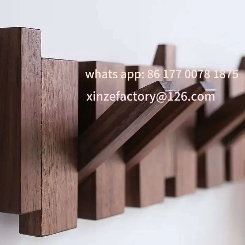 Customizable Wall Mounted Black Walnut Coat Rack Imitation Piano Button Design Entrance Door Hanger Coat Rack Minimalist