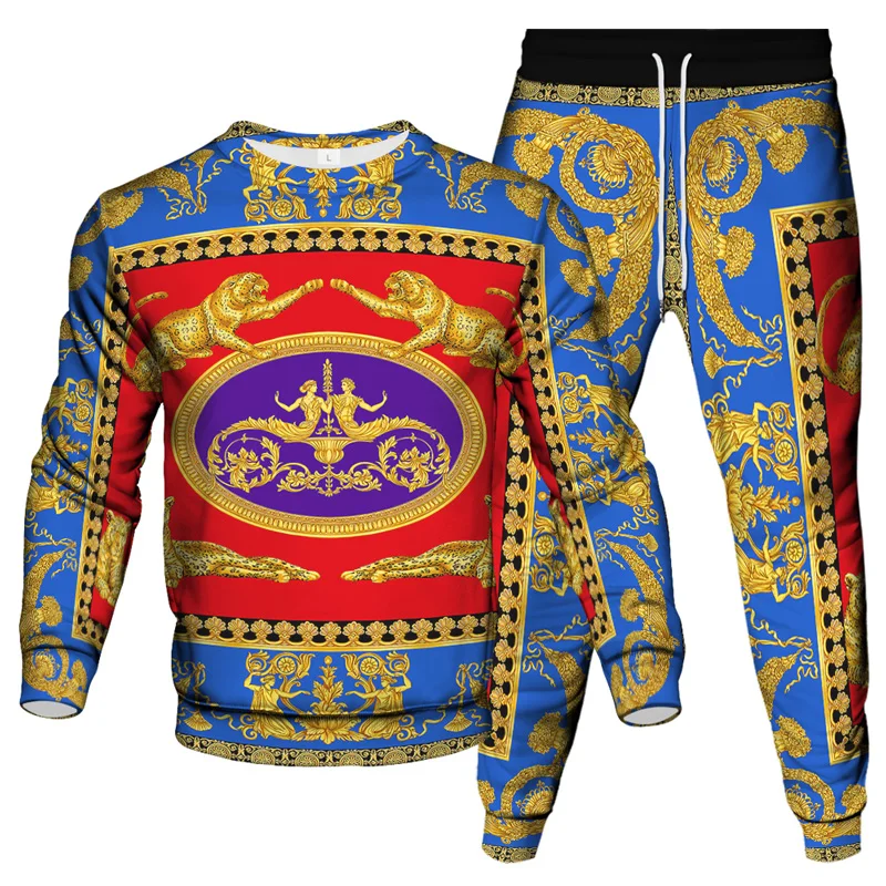 Luxury Vinatge Baroque Style Clothing Suit Men Jogging Pant Sweatshirt 2 Piece Set New Women Fashion Streetwear Tracksuit Sets