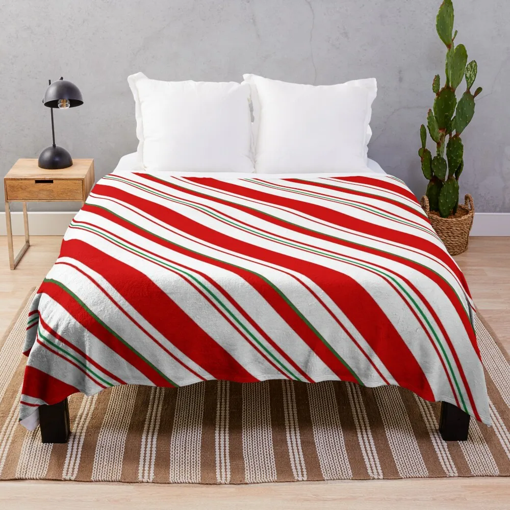 

Christmas Candy Cane Stripes Throw Blanket For Sofa Thin Fluffy Softs Luxury Designer Blankets