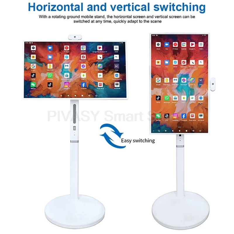 Mobile 32 Inch Battery Android Smart TV Listen Freely Rotatable Touch Screen Movable Portable outbuilt 12MP Camera Tablet Live