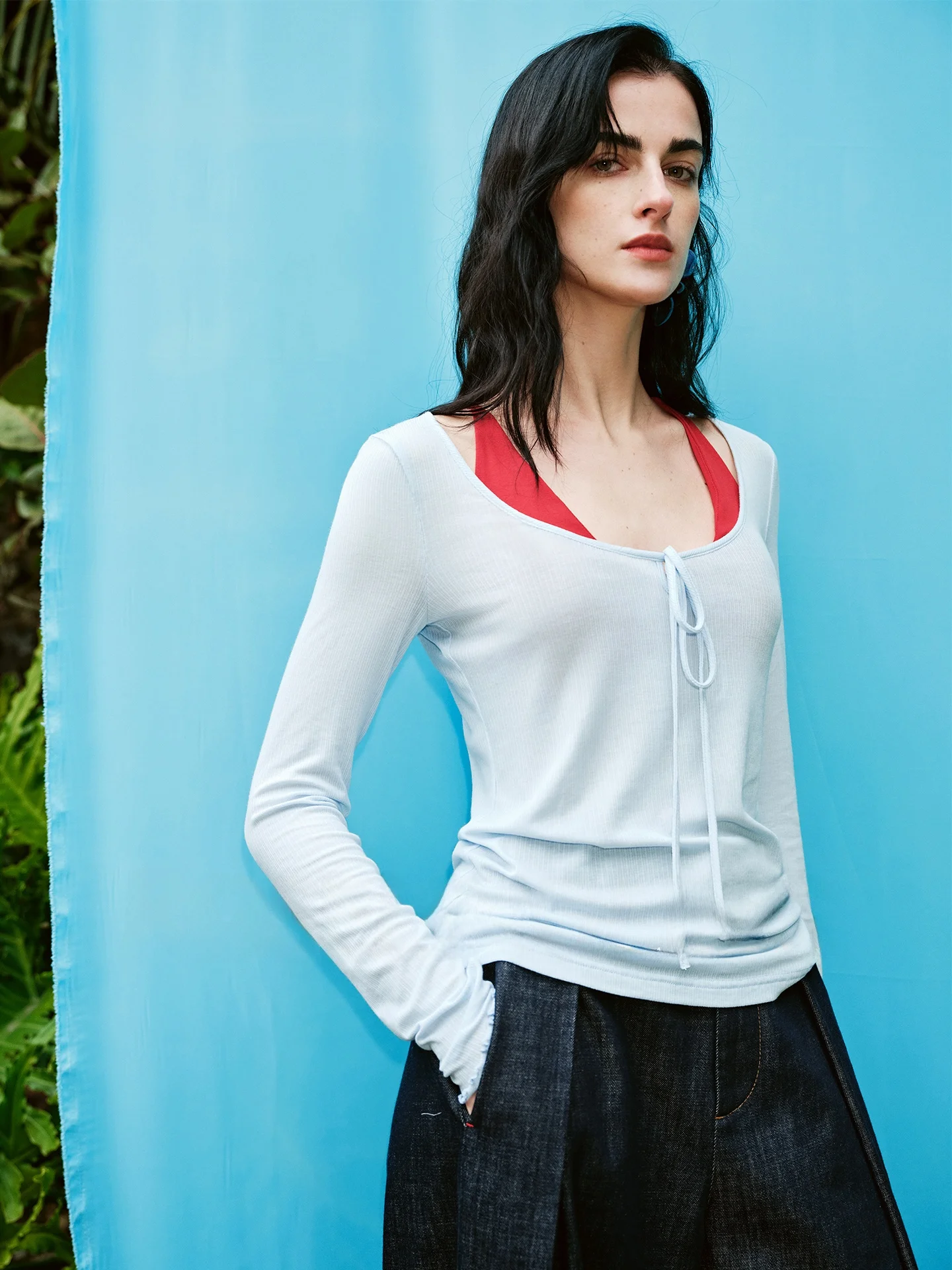 

Женская вязаная ажурная кофта RoseLingLing с U-образным вырезом, заниженной талией, длинными рукавами, из жесткого волокна, базовый слой, простой повседневный стиль