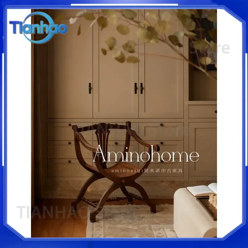 French Solid Wood Chair for Aminohome Medieval Dante Chair Study Leisure Designer Light Old Money Style Furniture