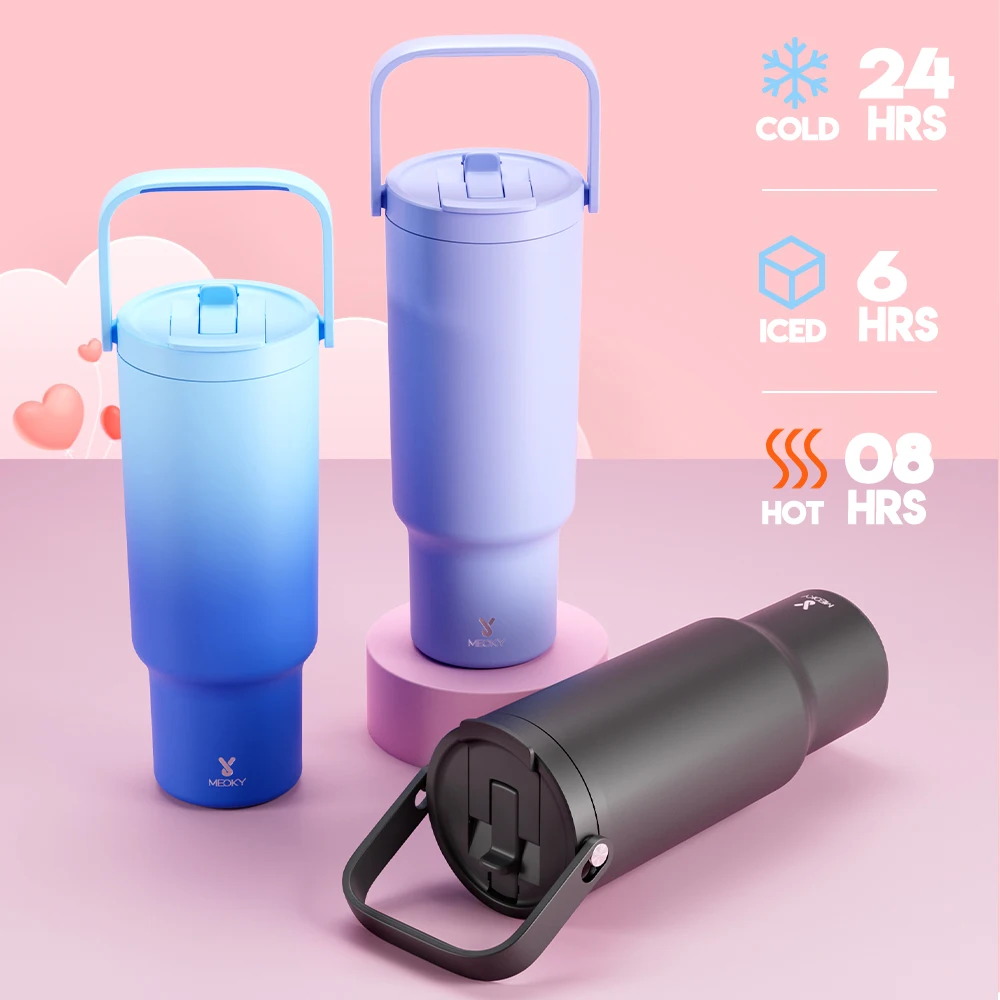 Meoky 40oz Cup Tumbler with Lid Stainless Steel Insulated Vacuum Travel Coffee Car Mug Multi-color Thermal Large Water Bottle