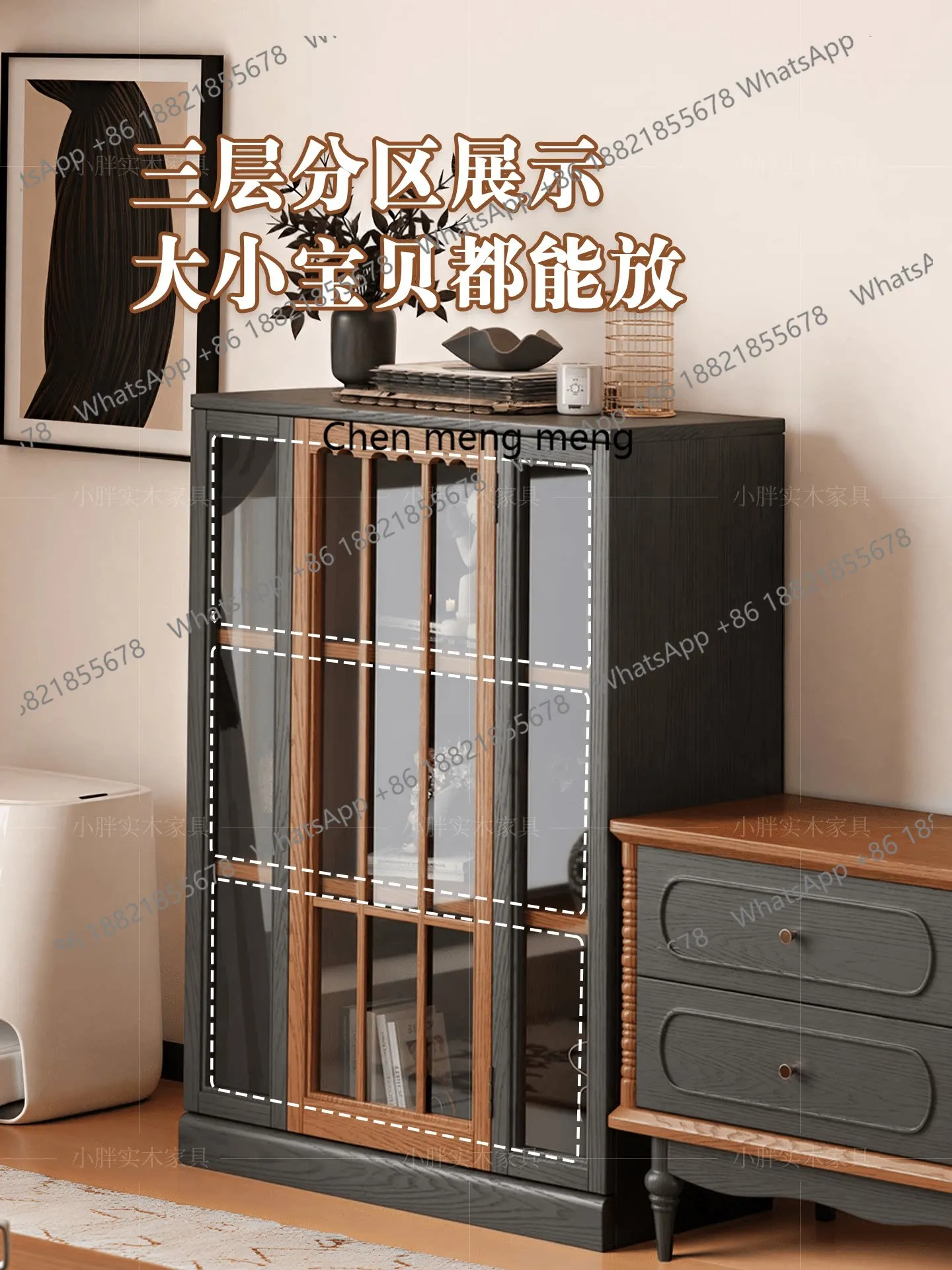 

French antique home display cabinet figure display cabinet glass cabinet solid wood TV side