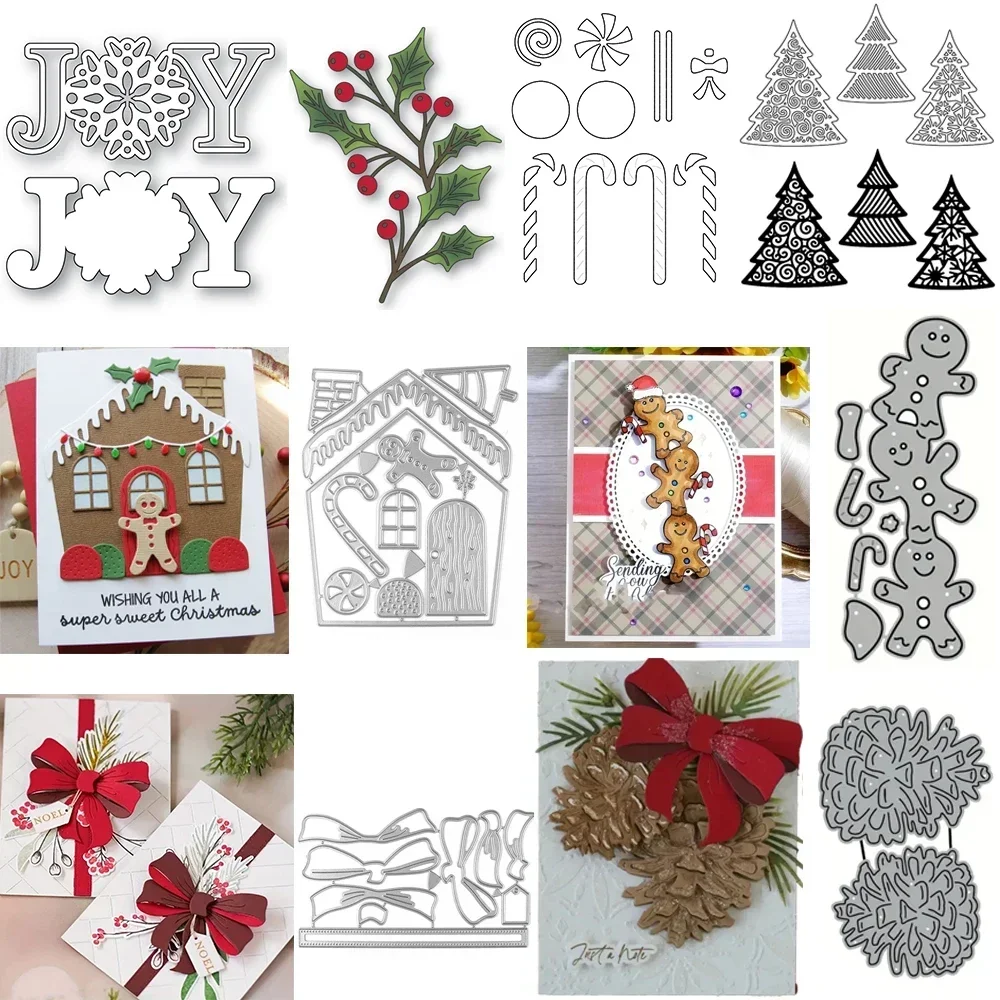 Holly Pinecone Weihnachtsbaum Lebkuchen Metall Stanzformen Schleife JOY Worte sterben für DIY Scrapbooking Karte Dekoration Handwerk machen