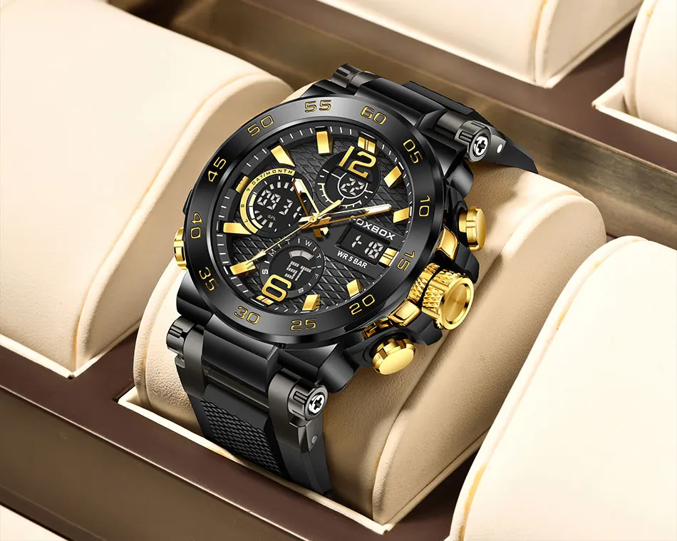 LIGE Neue Uhren für Herren, 50 m wasserdicht, Wecker, Reloj Hombre, LCD-Dual-Display-Armbanduhr, Quarz, Militär, Sport, Herrenuhr – Detail 17