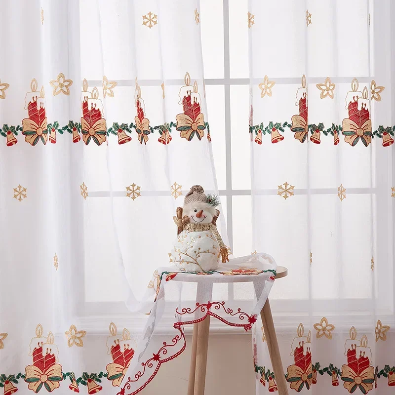New Style of Snowflake Embroidered Window Screen Sweet Christmas Tulle Curtains Living Room Bedroom Transparent Yarn