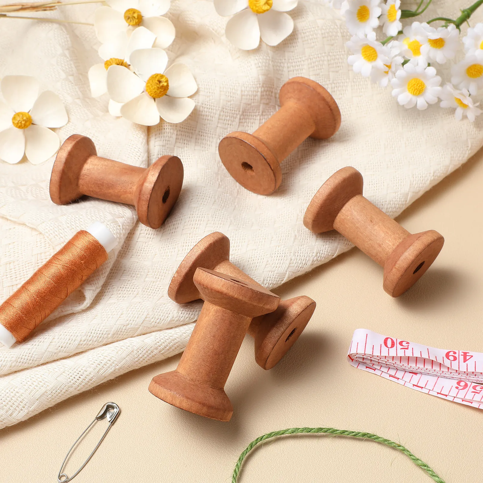 20Pcs Wood Thread Spools Empty Bobbins for Embroidery Sewing Yarn Ribbon Winding Organizer Rustic Charm Tidy Craft Storage view 3