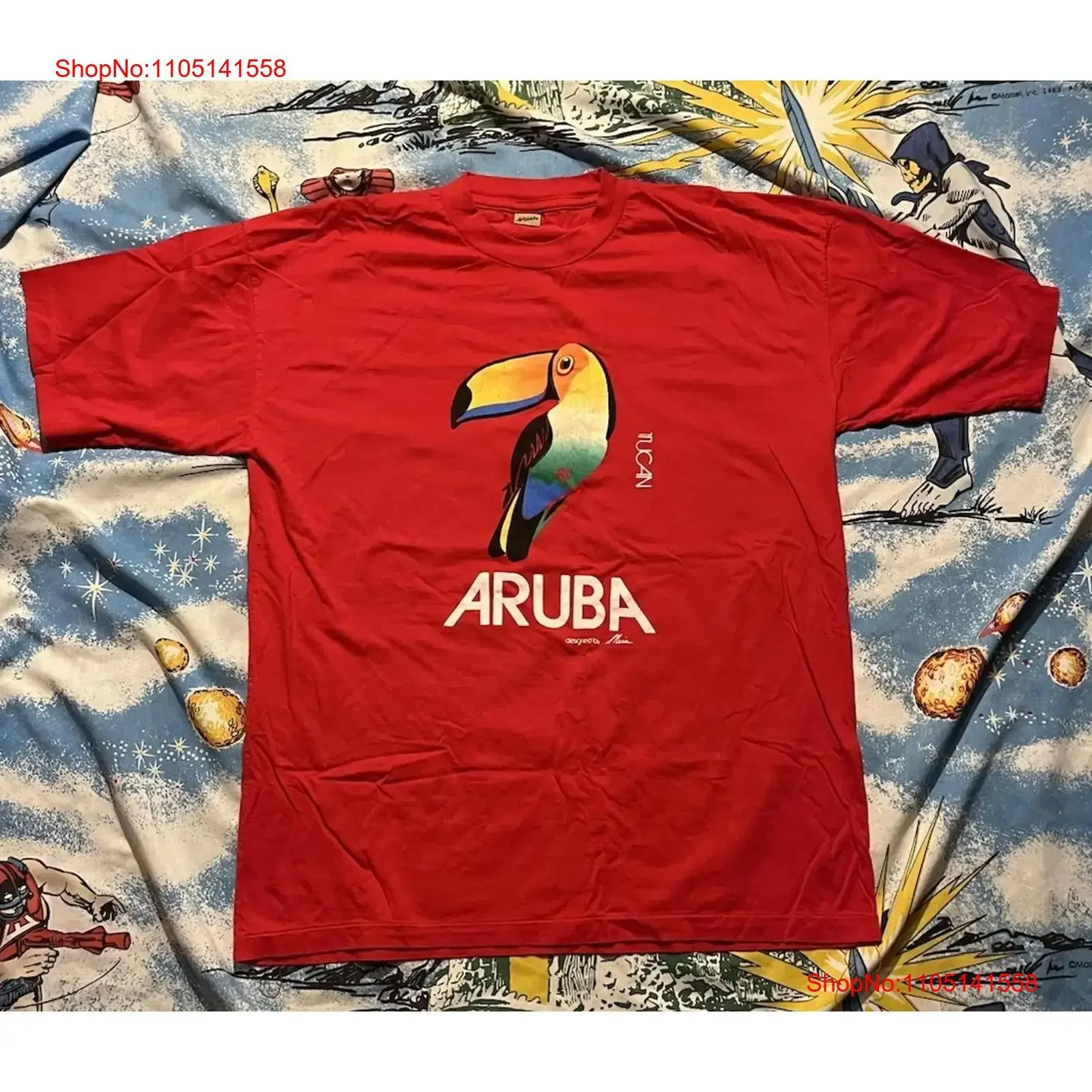Camiseta Vintage Aruba Tucan Toucan marca Artesala pájaro Tropical rojo XL VTG vintage lavada Unisex ropa de calle versátil suave