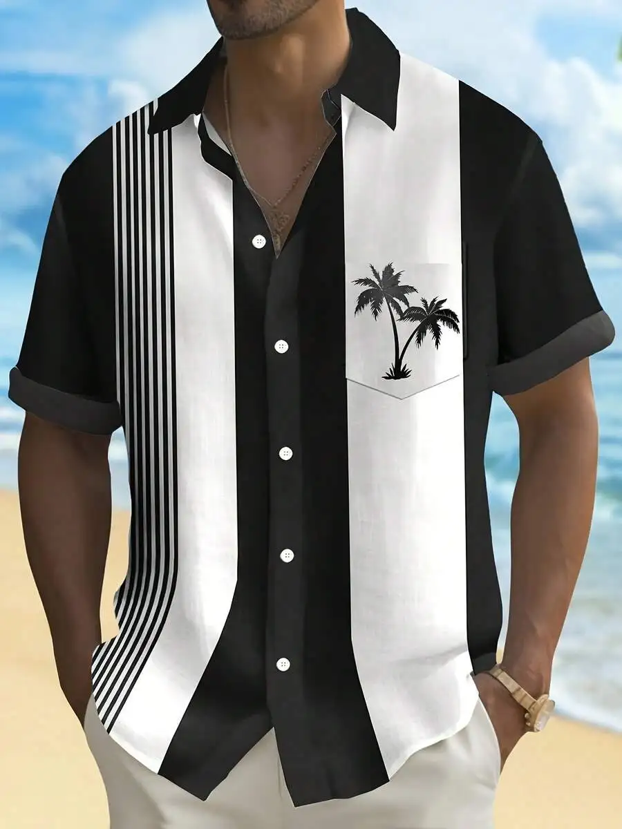 

Mens Palm Tree Print Casual Short Sleeve Hawaiian Shirt Beach Vacation Wear