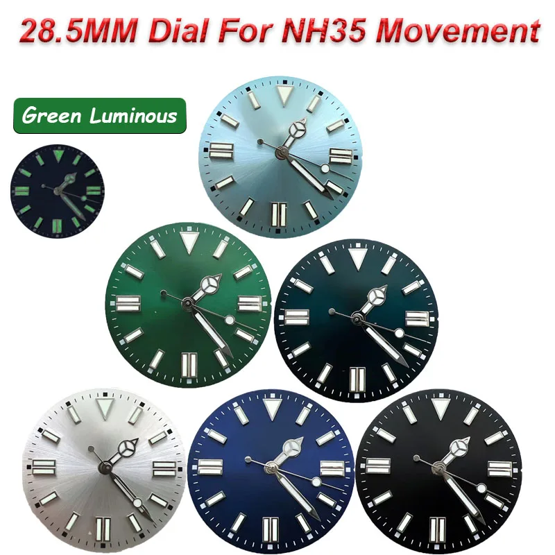 28.5MM  Watch Dial+Needle Green Luminous Face Hands For NH35/ NH36/4R/7S Movement Watch Accessories Repair Tools Seiko Parts