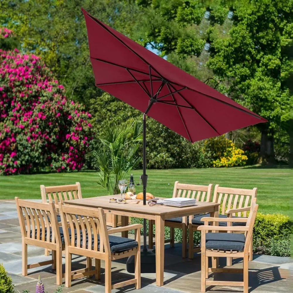 

6.5 x 10 ft Rectangular Patio Umbrella with Base, Outdoor Table Market Tilt Umbrella with Stand Weights Included, Dark Red
