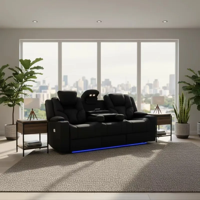Frank Luxury Top Grade Functional Recliner Sofa with LED for Home Theater Cinema Room