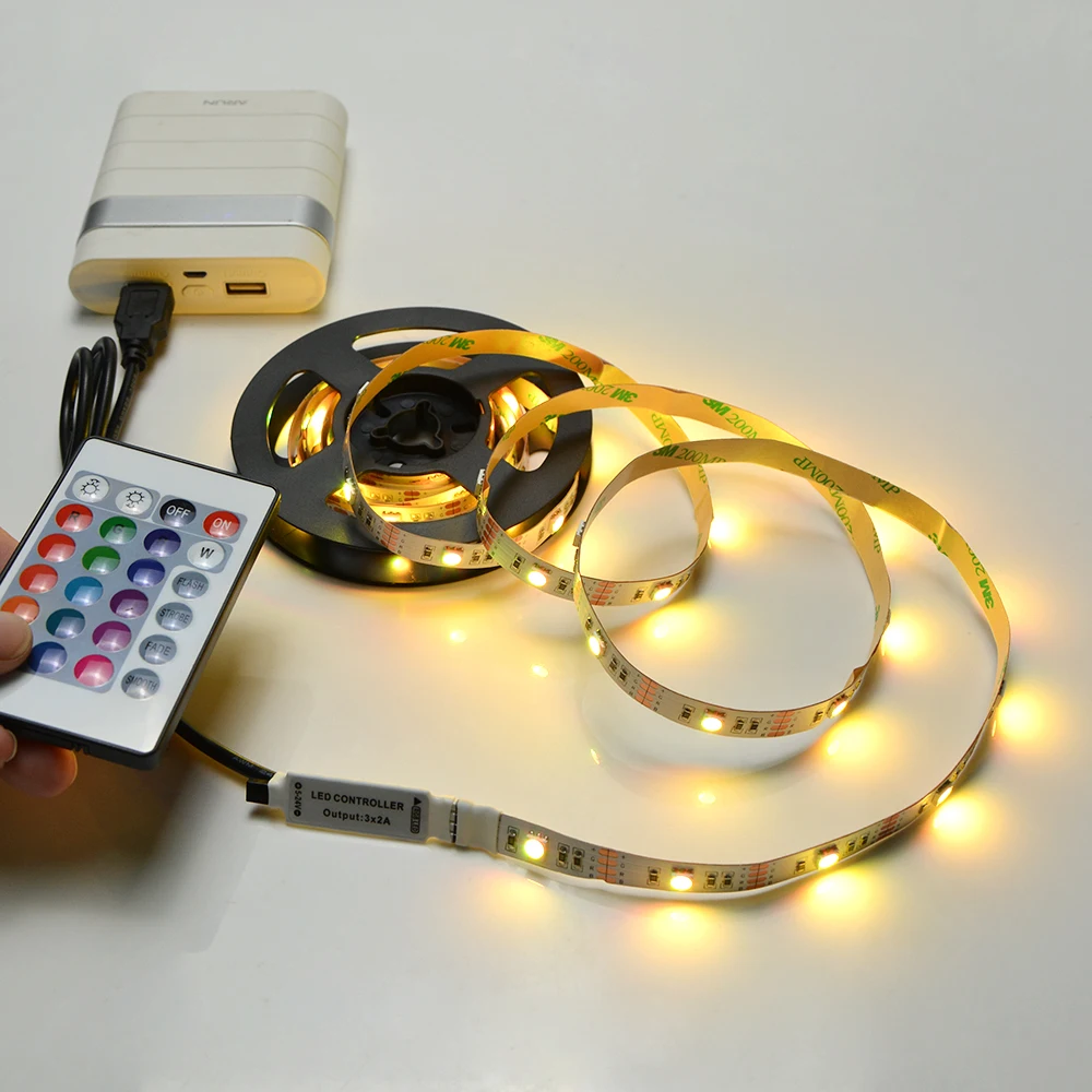 1M 2M 3M 5M LED listwa oświetleniowa z 24 kluczowymi lampkami pilot USB RGB 5050 wielokolorowa TV komputer DIY dekoracja do domu z podświetleniem