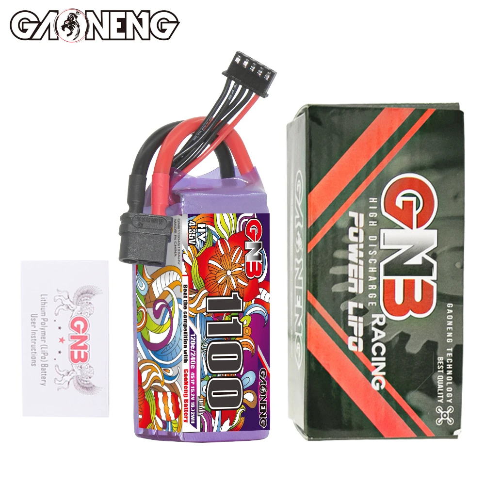 GAONENG 장거리 FPV 레이싱 드론 헬리콥터용 GNB HV LiPo 배터리, XT60 플러그 포함, 1100mAh 4S, 6S, 8S, 15.2V, 22.8V, 30.4V, 120C