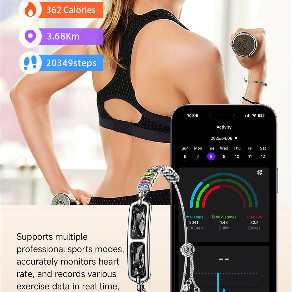 Woman Inlaid With Diamonds Smart Bracelet Sports Ms. Bluetooth Wristband Lady Sleep Health Monitor Female Physiological Cycle