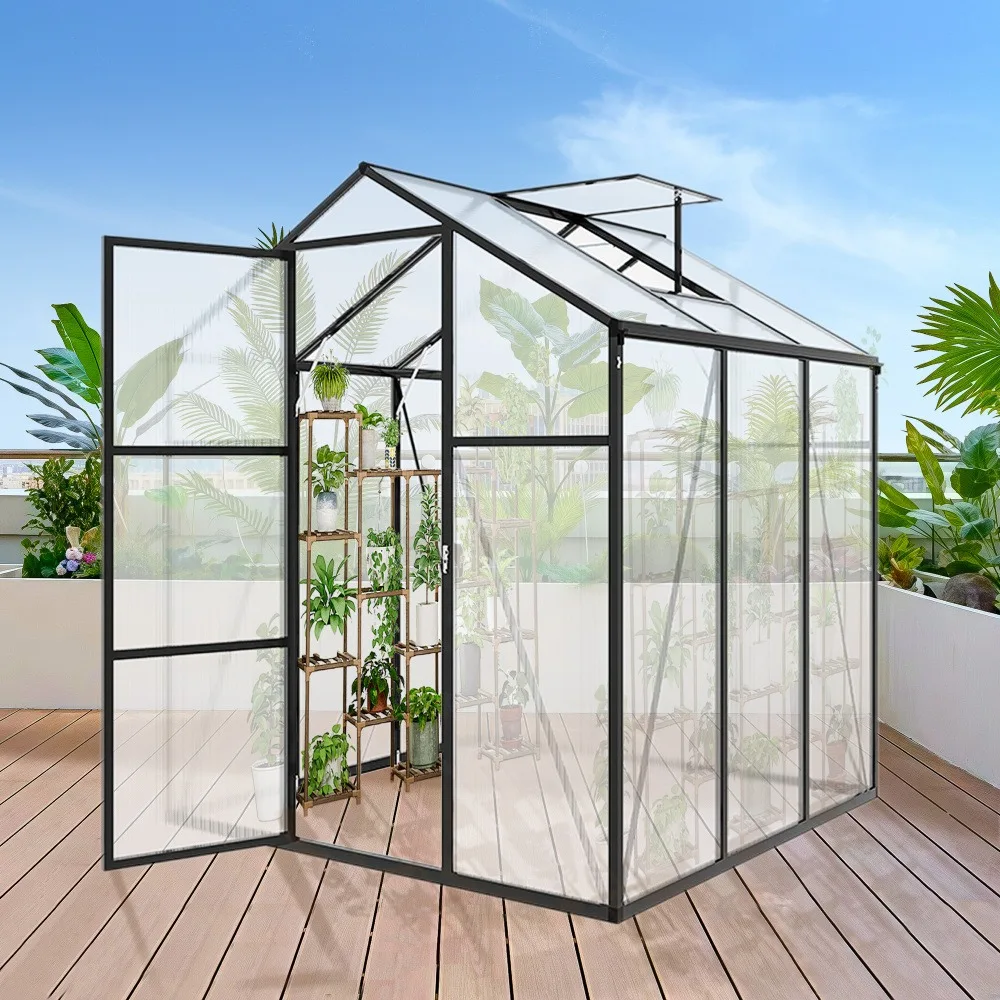 Newly Marketed Gain Height Windproofaluminum Greenhouse 6x10 FT Polycarbonate Greenhouse Raised Base and Anchor Aluminum Heavy Duty Walk-in Greenhouses for Outdoor Backyard in All Season