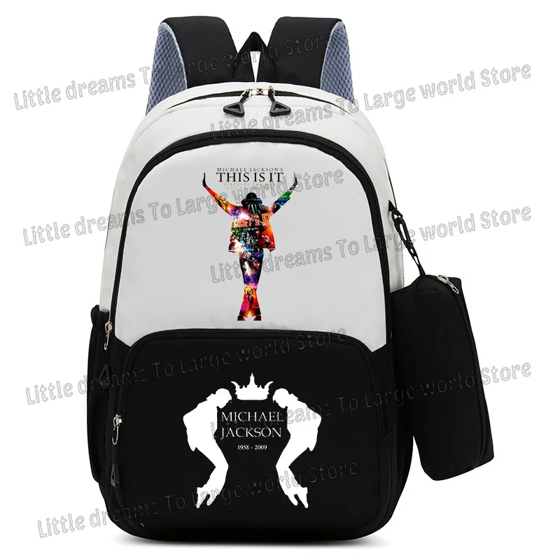 Michael Jackson Singer MJ Backpack Children School Bags for Boys Men Large Bookbag 2pcs Set with Pencil Case Harajuku Knapsack image 3