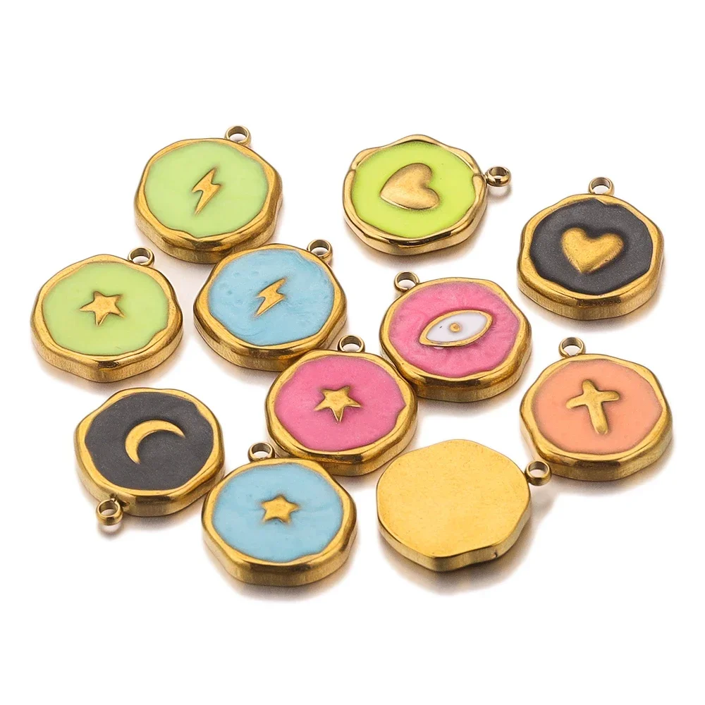 5pcs Stainless Steel Cross Star Lightning Enamel Pendants for DIY Medal Charms Earring Necklace Jewelry Making Supplies - Image 2