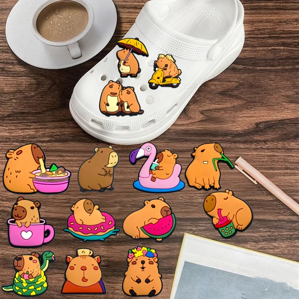 20PCS Cute Capybara Cartoon Series Shoe Charms PVC Cute Garden Shoe Buckle Decoration DIY Suitable for Children's Christmas Gift