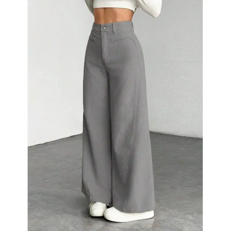 

High Waist Wide Leg Pants F 969 Casual Versatile Color Cross-Border Sle Ci Walk Suitable Nine Points Pants