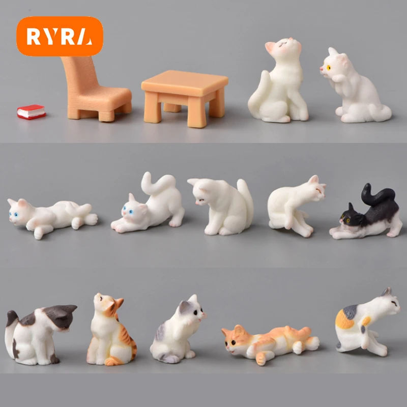1 Stuk Schattig Standbeeld Miniatuur Cartoon Dier Kat Hars Decoratie Micro Landschap Kawaii Desktop Huishoudelijke Decoratie Accessoires