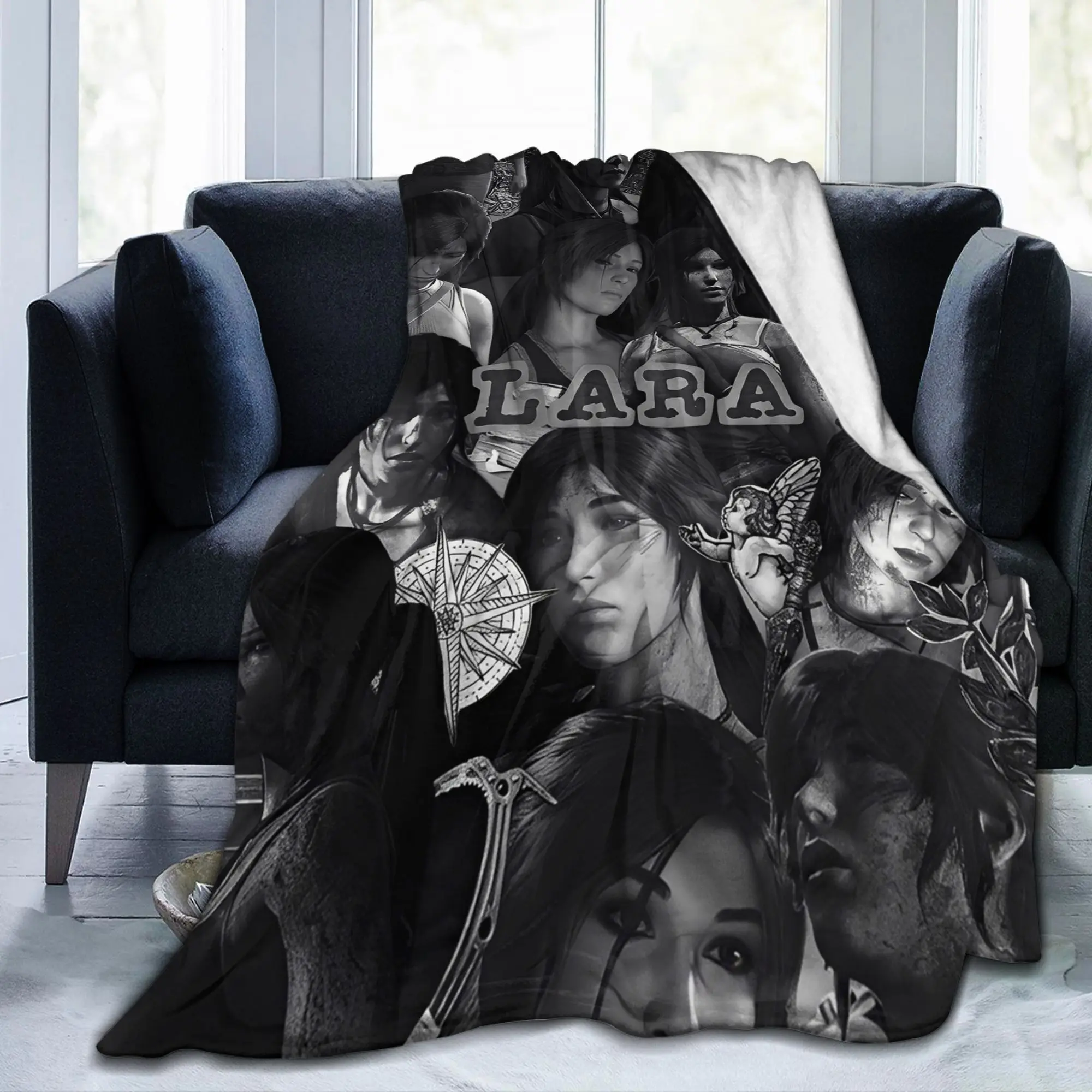 Tomb-Raider Lara Croft Blankets Flannel Printed Survival Video Game Portable Lightweight Throw Blanket for Bedroom