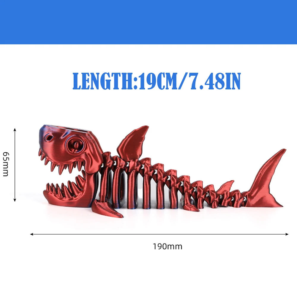 3D Gedrukt Bony Shark Model Speelgoed Dieren Beeldjes Multi-Jointed Vissenkom Instelling Decoratieve Desktop Ornament Kids Nieuwigheid Geschenken