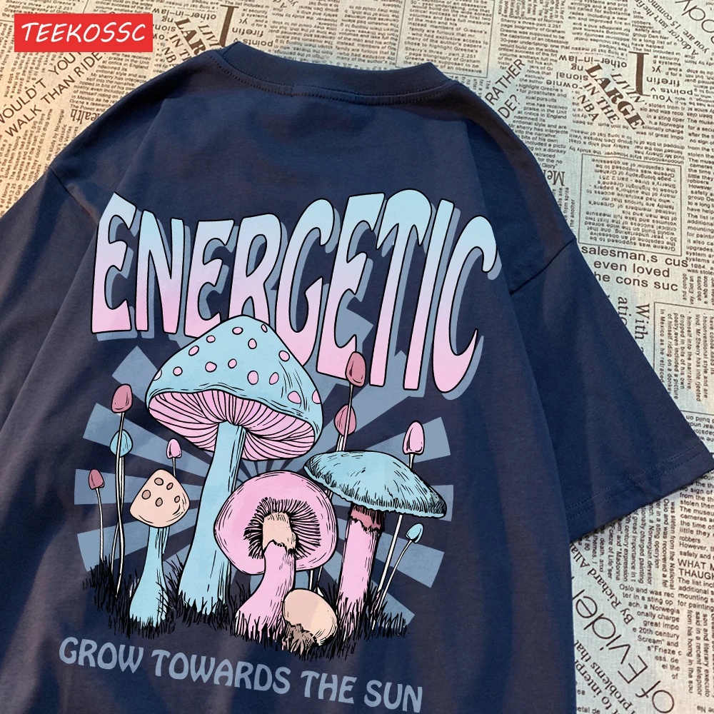 Casualowe bawełniane koszulki damskie Magic Mushroom Printing Krótki rękaw Oversize Crewneck Miękkie topy Letnia moda Odzież damska