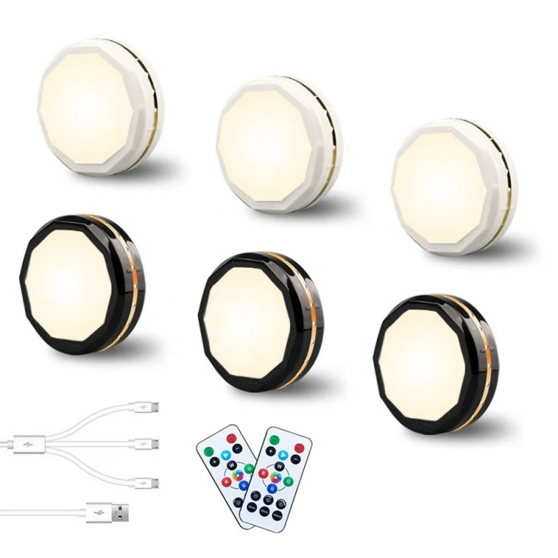 Ultrathin RGB Round USB Wardrobe Puck Light Rechargeable Indoor Bookcase Display Cabinet Lighting Surface Mount Puck Light