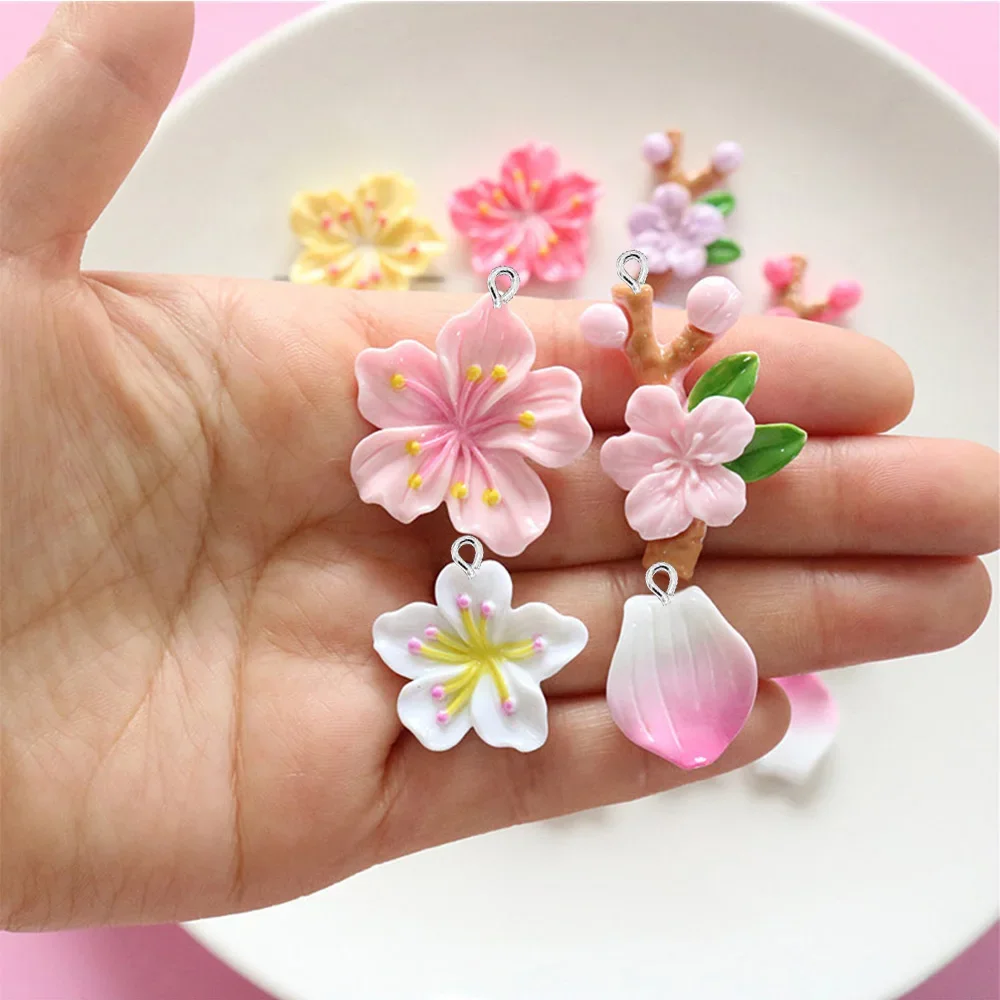 10PCS Shiny Peach Blossom Series Flat Back Charms For Earrings Bracelet Hairpin DIY Jewelry Pendants Decoration Accessories