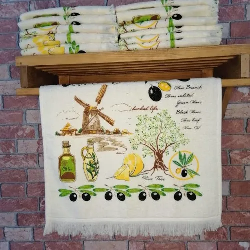 TOP Home 40 X60 Velvet Fringed and Printed Kitchen Towel