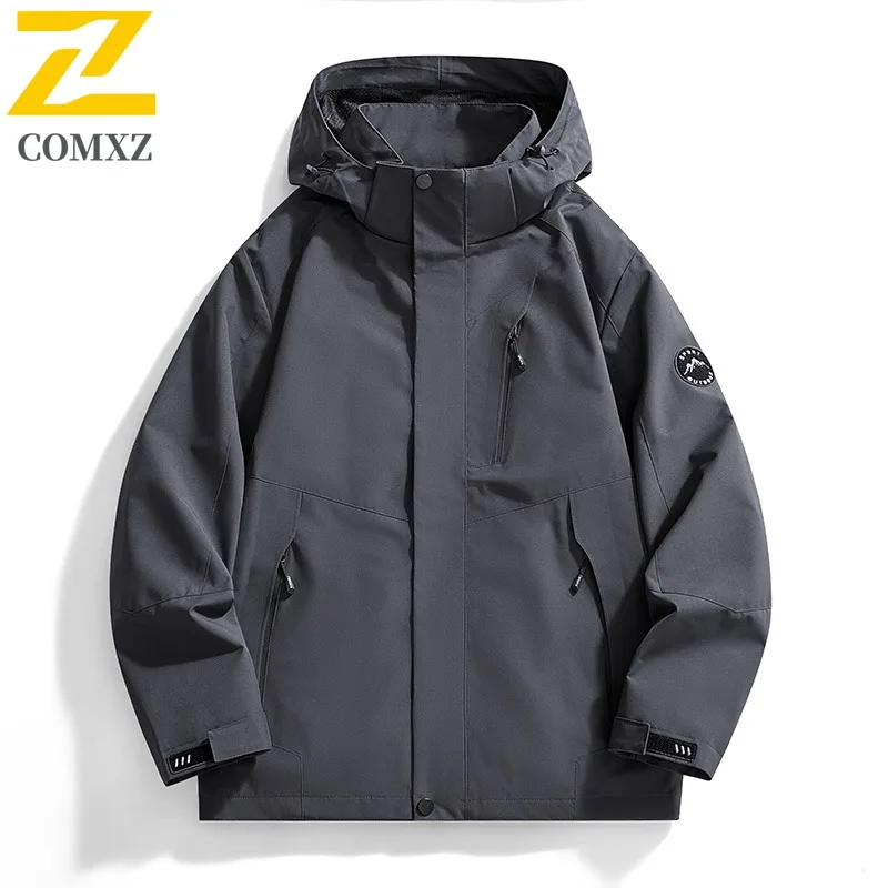 COMXZ Hiking Travel Mens Jacket Premium Durable Motorcycle Coat Casual Hooded Adventure Lightweight Autumn Windbreaker