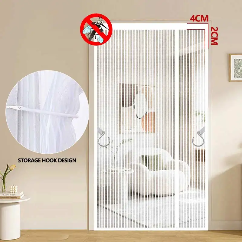 Side-open Striped Magnetic Anti-mosquito Door Curtain Dense Invisible Mesh Partition Detachable Washable No-drill Installation