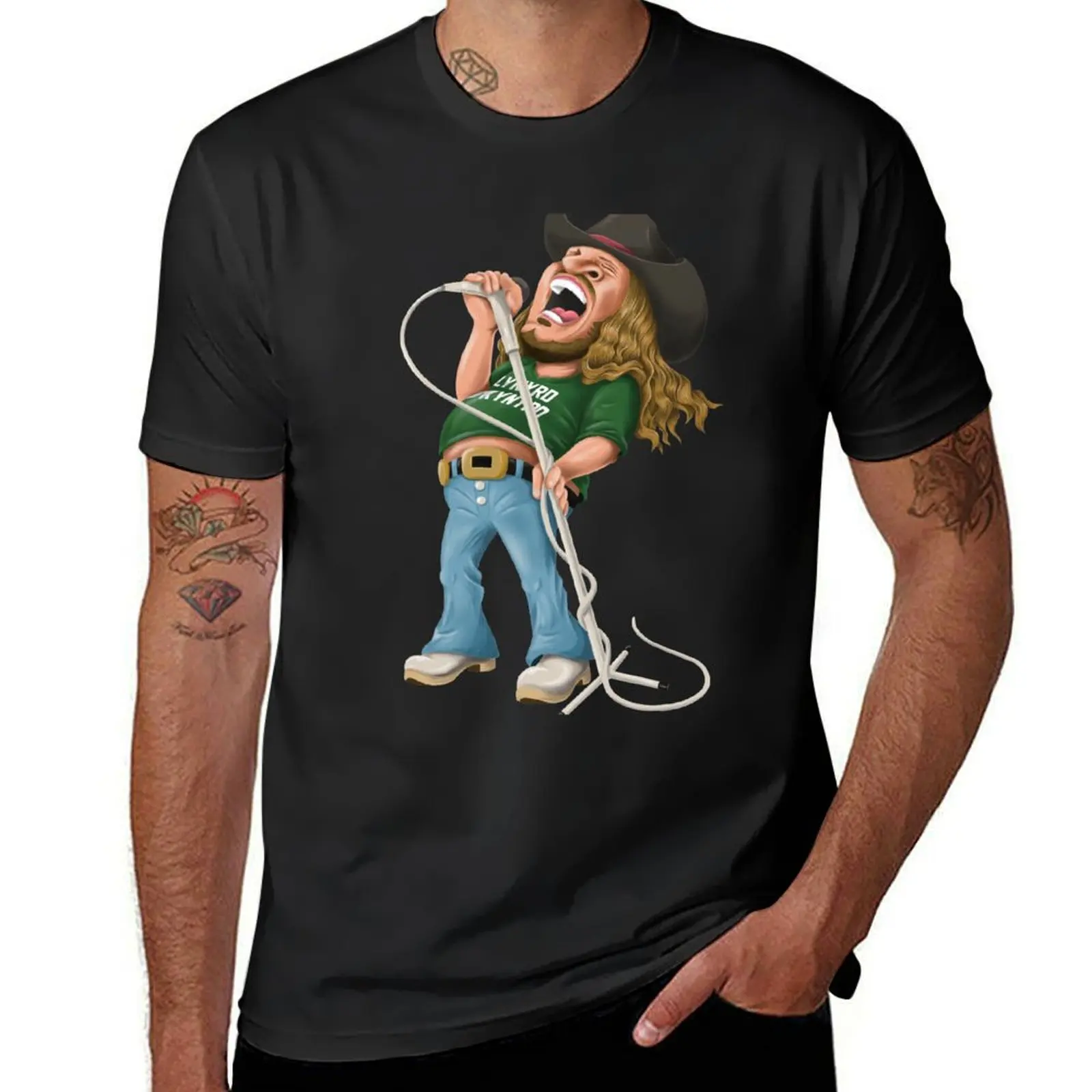 Ronnie Van Zant caricature T-Shirt aesthetic clothes for a boy hippie clothes cute tops men t shirts