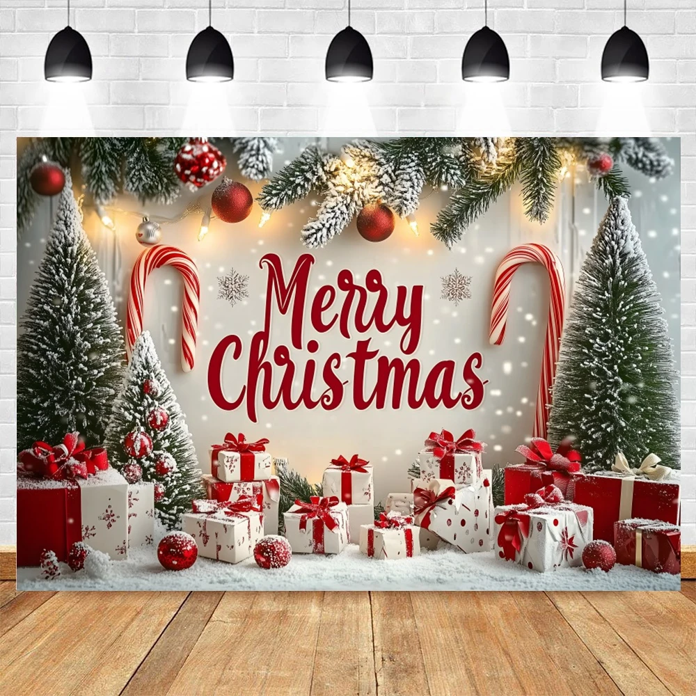 Winter Christmas Decorations Photography Backdrops Gift Box Candy Cane Festive Kids Baby Portrait Photo Background Studio Props