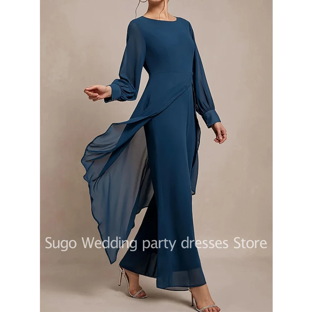 Tailleur pantalone eleganti personalizzati Abiti per la madre della sposa Abito da sposo in chiffon con scollo a barca alla caviglia 2025