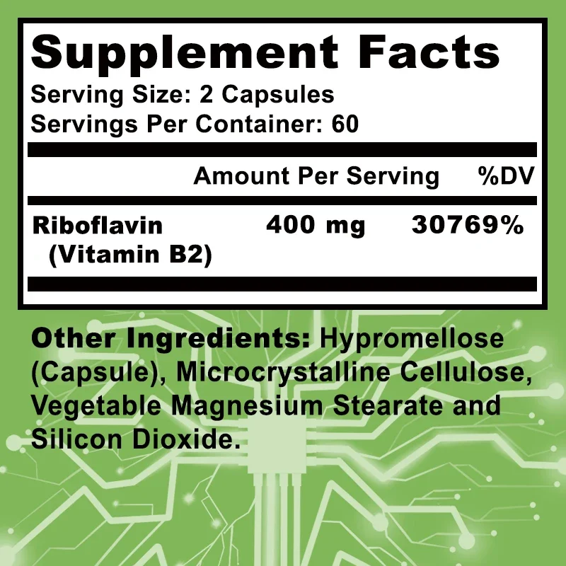 Vitamin B2 Riboflavin - Promotes Energy Metabolism, Supports Mood and Nervous System Health