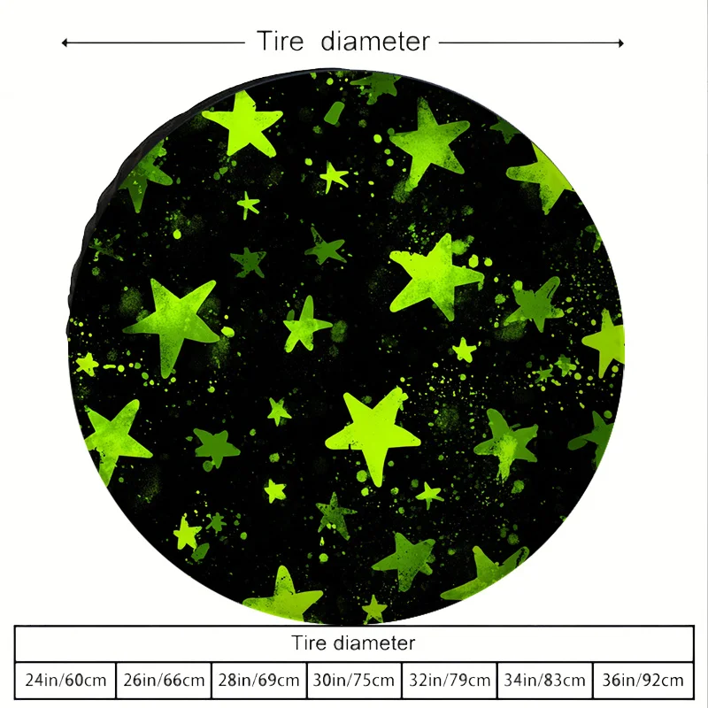 Polyester Fiber Car Tire Cover, Starlight Green Star Pattern Artistic Texture, Fits SUV/Sedan/Pickup Spare Tire Protection Sleev