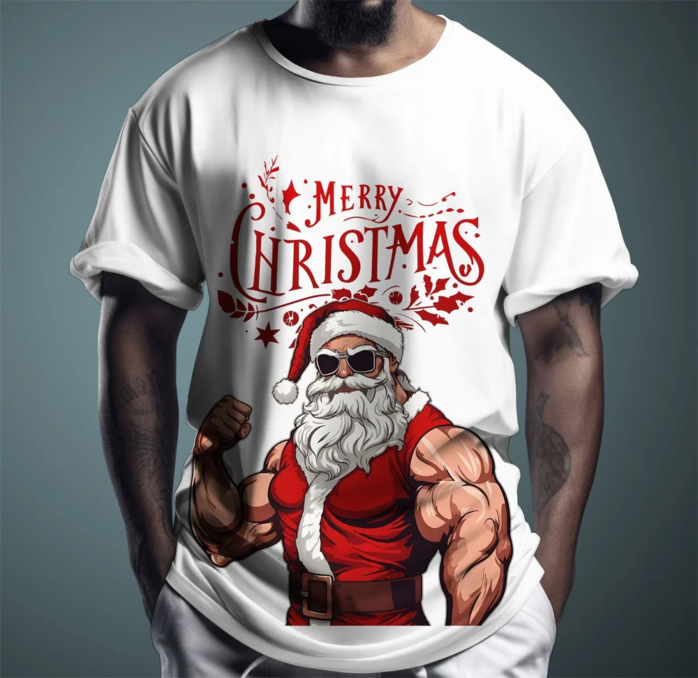 

Merry Christmas Round Neck T-Shirt For Men 3D Print Creative Xmas Pattern Short Sleeve Tees Loose Casual Festival Party Clothes