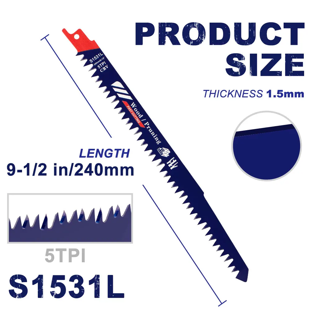 XCAN 1/5pcs S1531L Reciprocating Saw Blades 5TPI HCS Sabre Saw 240mm Handsaw Multi Pruning Blades For Woodworking